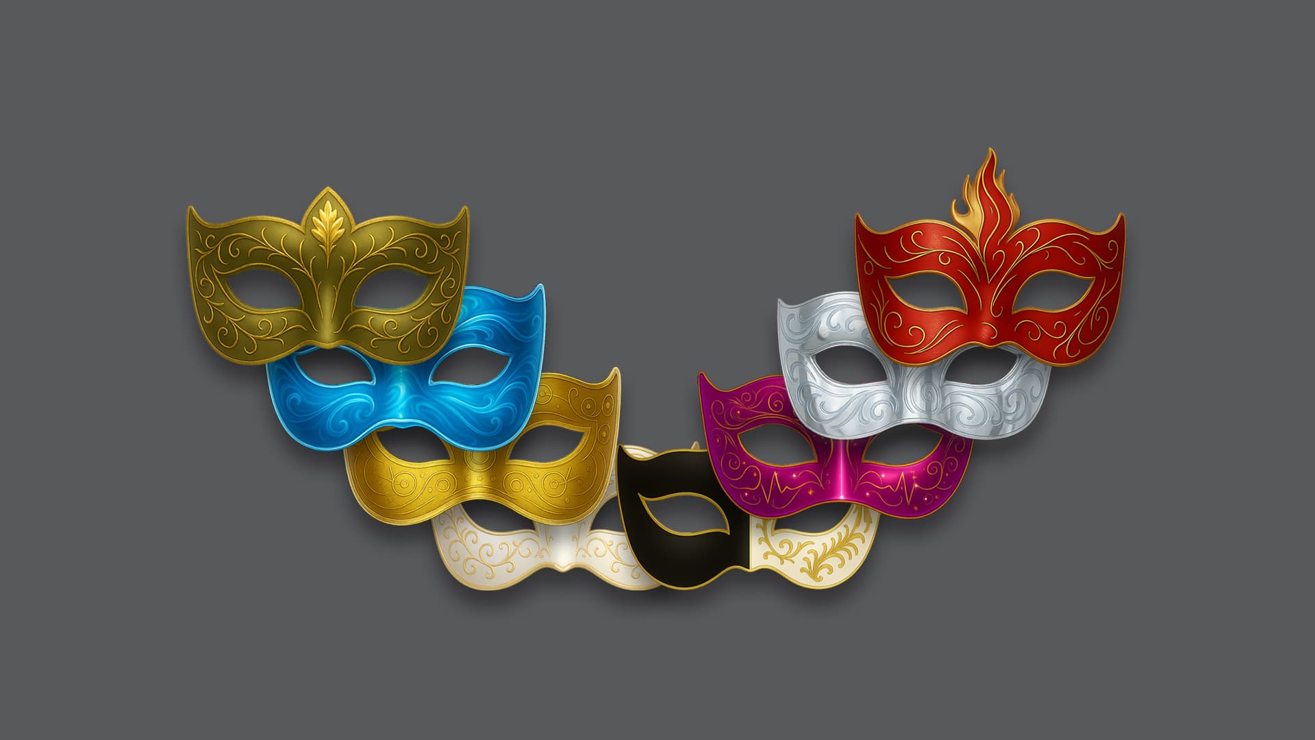 Personnes portant les huit masques d’archétypes Avlli